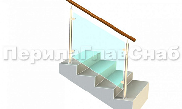 Ограждение с деревянным поручнем с зажимными стеклодержателями и стойками купить в Нижнем Новгороде