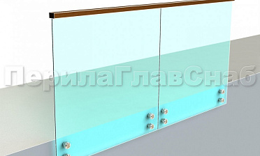 Ограждение с квадратным деревянным поручнем на точечном креплении купить в Нижнем Новгороде