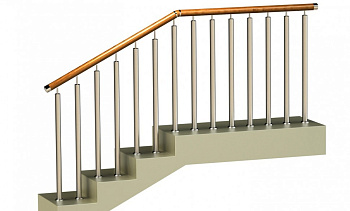 Ограждения с двумя стойками в каждую ступень с деревянным поручнем и без ригелей в Нижнем Новгороде. Готовые проекты ПерилаГлавСнаб Ограждения с двумя стойками в каждую ступень с деревянным поручнем и без ригелей в Нижнем Новгороде. Готовые проекты ПерилаГлавСнаб