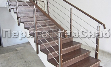 Ограждение со стойками из шлифованной нержавеющей стали с боковым крепежом, со вставками из дерева купить в Нижнем Новгороде