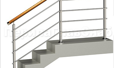 Четыре ригеля на держателях, круглый деревянный поручень и квадратные стойки купить в Нижнем Новгороде