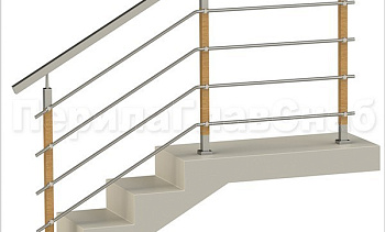Четыре ригеля на держателях, квадратный поручень и стойки с деревянными вставками в Нижнем Новгороде. Готовые проекты ПерилаГлавСнаб