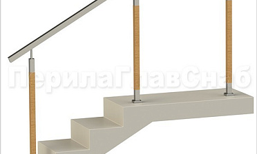 Нержавеющие ограждения без ригелей с квадратным поручнем и стойками с деревянными вставками купить в Нижнем Новгороде