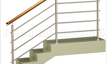 Четыре ригеля на держателях, круглый деревянный поручень и круглые стойки в Нижнем Новгороде. Готовые проекты ПерилаГлавСнаб