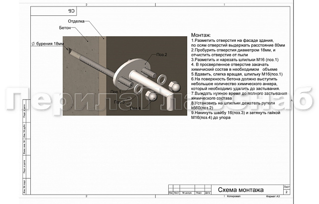 Комплект фурнитуры для козырька 1500х1800 (на вантах/тягах) k671-15-18 5